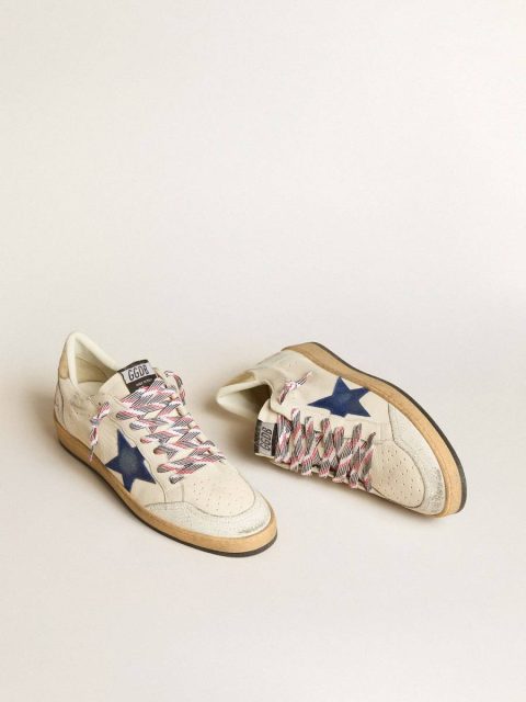 Men Men's Ball Star In Nappa Leather With Blue Suede Star And Platinum Leather Heel Tab Ball Star Golden Goose - Image 2