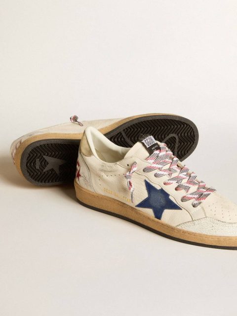 Men Men's Ball Star In Nappa Leather With Blue Suede Star And Platinum Leather Heel Tab Ball Star Golden Goose - Image 3
