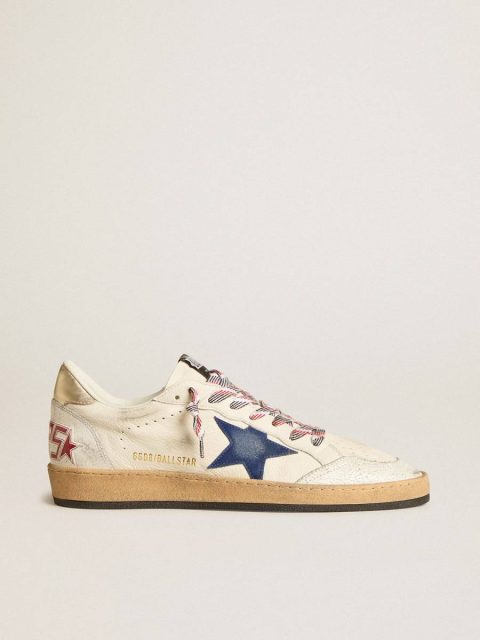 Men Men's Ball Star In Nappa Leather With Blue Suede Star And Platinum Leather Heel Tab Ball Star Golden Goose