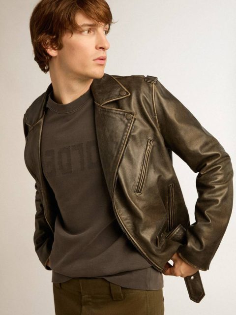 Men Men's Gray Sweatshirt With Logo And Distressed Treatment Golden Goose Anthracite Gray Sweatshirts - Image 2