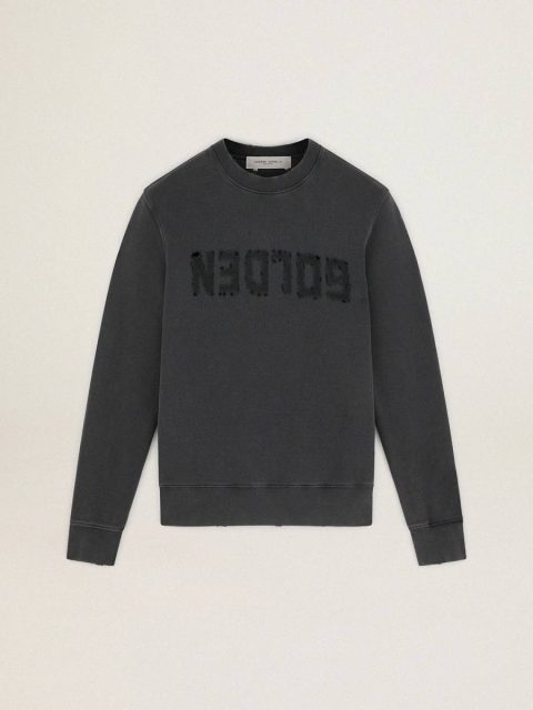 Men Men's Gray Sweatshirt With Logo And Distressed Treatment Golden Goose Anthracite Gray Sweatshirts