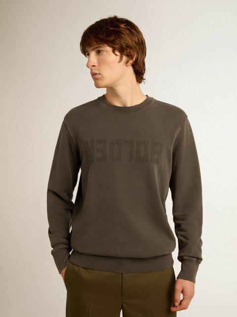 Men Men's Gray Sweatshirt With Logo And Distressed Treatment Golden Goose Anthracite Gray Sweatshirts - Image 5