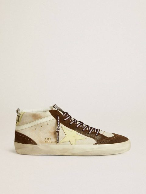 Men Men's Mid Star In Beige Glitter With Yellow Suede Star And Cotton Flash Mid Star Golden Goose