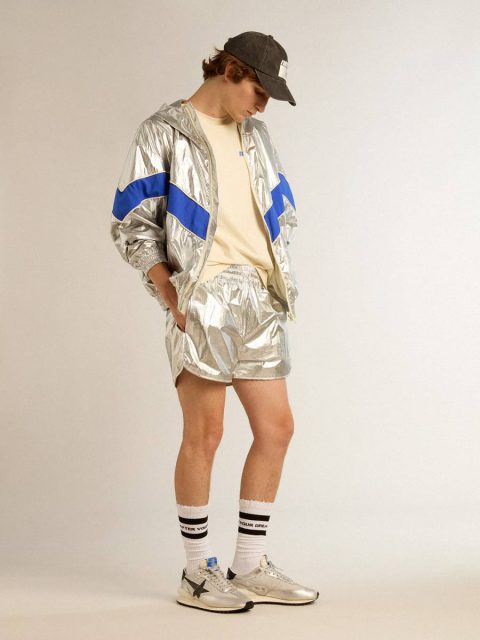 Men Men's Running Shorts In Silver Fabric Jeans & Pants Golden Goose Silver - Image 3