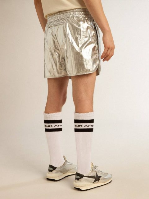 Men Men's Running Shorts In Silver Fabric Jeans & Pants Golden Goose Silver - Image 4