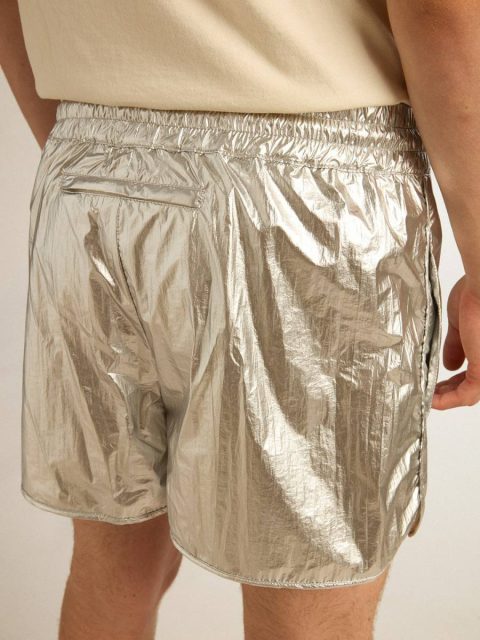 Men Men's Running Shorts In Silver Fabric Jeans & Pants Golden Goose Silver - Image 5