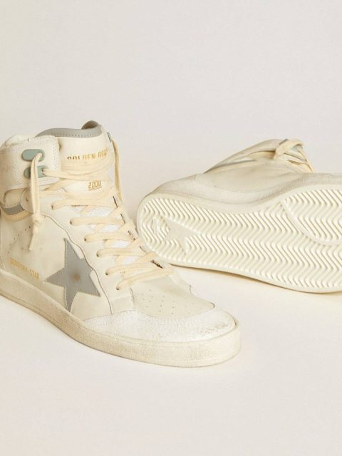 Men Men's Sky-Star In Leather With Light Blue Leather Star And White Heel Tab Golden Goose Sky-Star White - Image 3