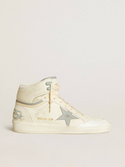 Men Men's Sky-Star In Leather With Light Blue Leather Star And White Heel Tab Golden Goose Sky-Star White