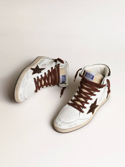Men Men’s Sky-Star In White Nappa Leather With A Chocolate Suede Star Sky-Star Golden Goose - Image 2