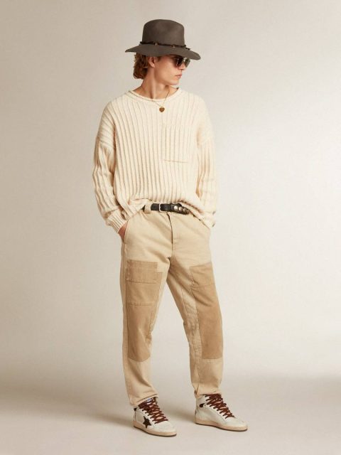 Men Men’s Sky-Star In White Nappa Leather With A Chocolate Suede Star Sky-Star Golden Goose - Image 3