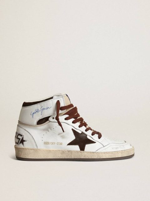 Men Men’s Sky-Star In White Nappa Leather With A Chocolate Suede Star Sky-Star Golden Goose