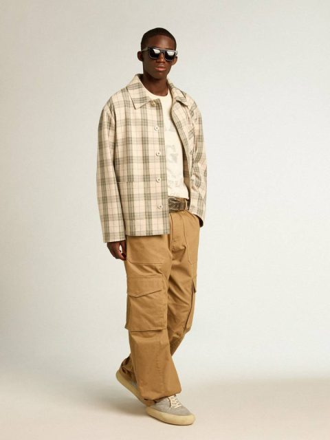 Men Men's Slim-Fit Shirt Made Of Ecru And Green Cotton Flannel Ecru And Green Golden Goose Shirts - Image 3