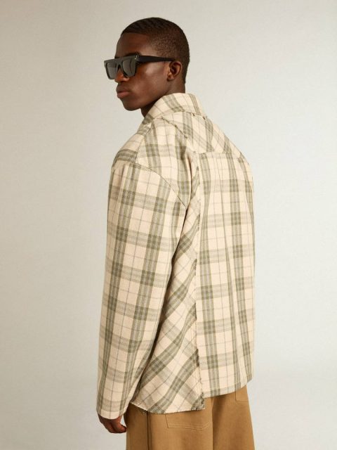 Men Men's Slim-Fit Shirt Made Of Ecru And Green Cotton Flannel Ecru And Green Golden Goose Shirts - Image 4