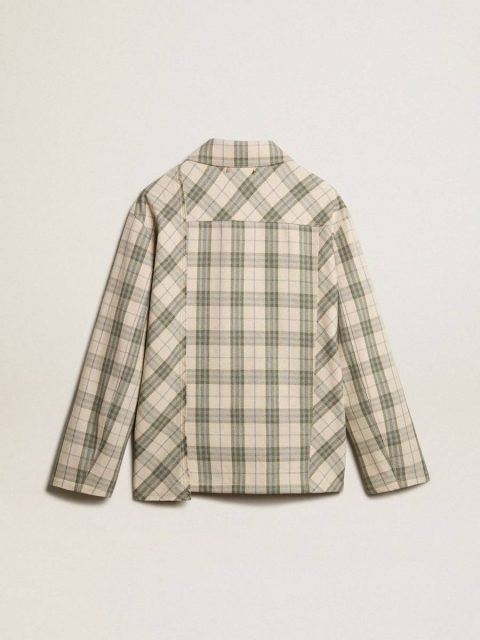 Men Men's Slim-Fit Shirt Made Of Ecru And Green Cotton Flannel Ecru And Green Golden Goose Shirts - Image 5