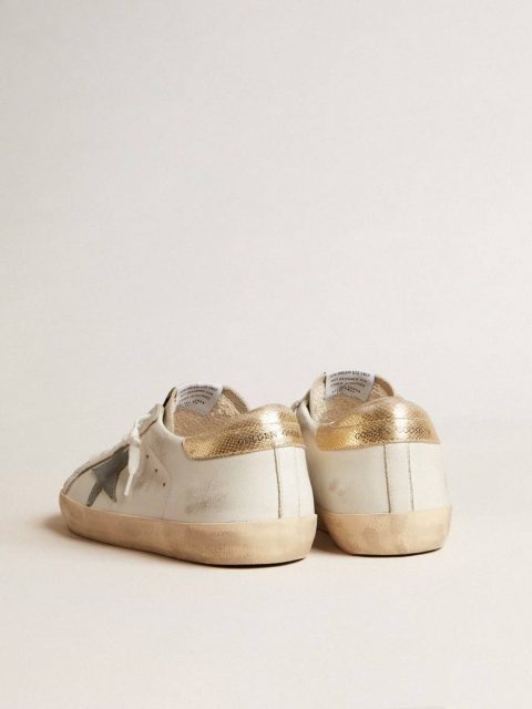 Men Men's Super-Star With Suede Star And Platinum Snake-Print Leather Heel Tab White Golden Goose Super-Star - Image 4