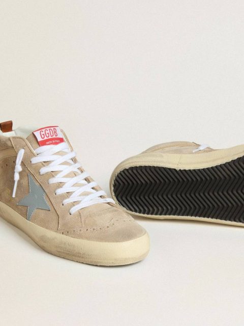 Men Mid Star Golden Goose Mid Star In Beige Suede With Powder-Blue Leather Star And Heel Tab - Image 3