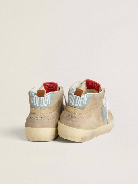 Men Mid Star Golden Goose Mid Star In Beige Suede With Powder-Blue Leather Star And Heel Tab - Image 4