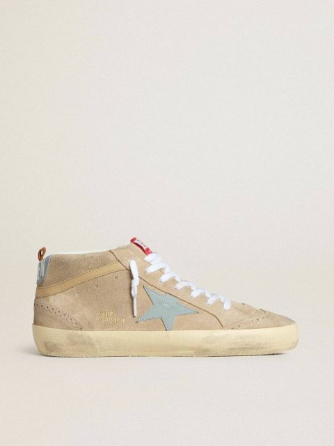 Men Mid Star Golden Goose Mid Star In Beige Suede With Powder-Blue Leather Star And Heel Tab