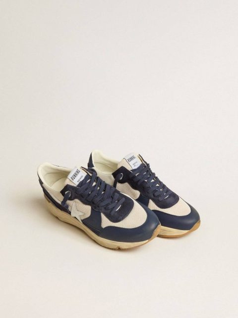 Men Running Sole Golden Goose Running Sole In Cream Mesh And Blue Leather With A White Leather Star - Image 2