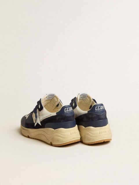 Men Running Sole Golden Goose Running Sole In Cream Mesh And Blue Leather With A White Leather Star - Image 5