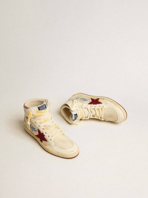 Men Sky-Star Golden Goose Sky-Star In Beige Nylon And Nappa With Pomegranate Suede Star - Image 2