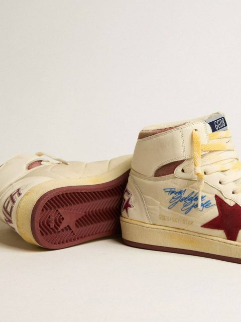 Men Sky-Star Golden Goose Sky-Star In Beige Nylon And Nappa With Pomegranate Suede Star - Image 3