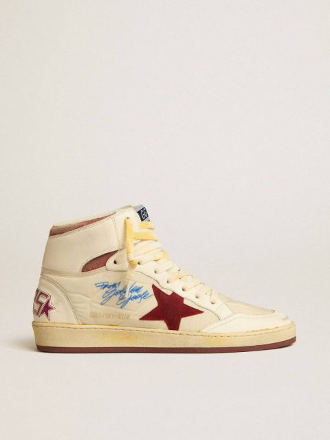 Men Sky-Star Golden Goose Sky-Star In Beige Nylon And Nappa With Pomegranate Suede Star