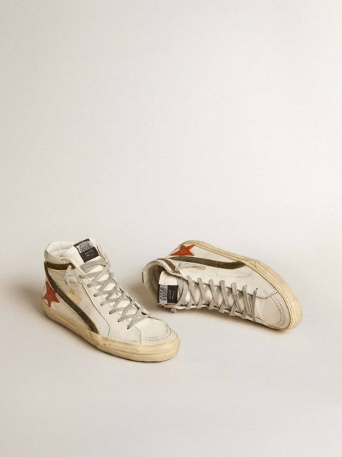 Men Slide Golden Goose Men's Nappa Leather Slide With Orange Croc-Print Star And Green Suede Flash - Image 2