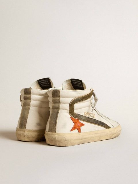 Men Slide Golden Goose Men's Nappa Leather Slide With Orange Croc-Print Star And Green Suede Flash - Image 4
