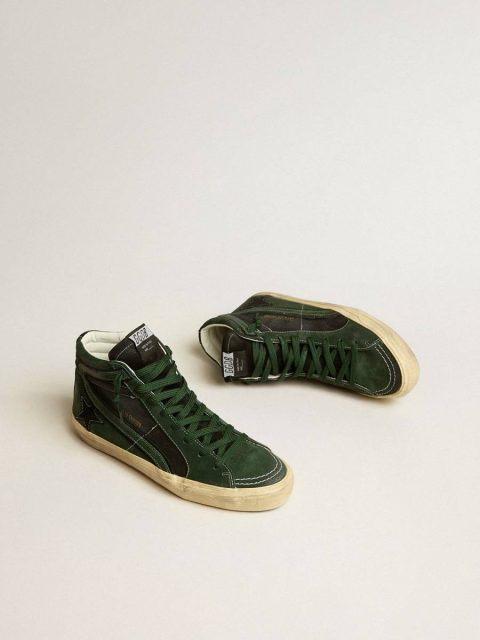 Men Slide Ltd In Green Suede And Black Canvas With Suede Star And Flash Golden Goose Slide - Image 2