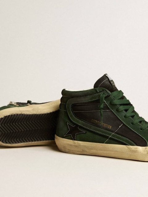 Men Slide Ltd In Green Suede And Black Canvas With Suede Star And Flash Golden Goose Slide - Image 3