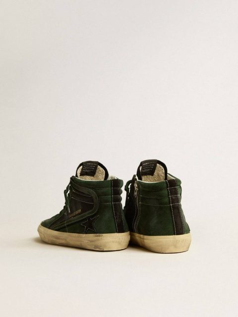 Men Slide Ltd In Green Suede And Black Canvas With Suede Star And Flash Golden Goose Slide - Image 4