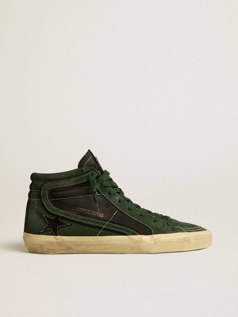 Men Slide Ltd In Green Suede And Black Canvas With Suede Star And Flash Golden Goose Slide