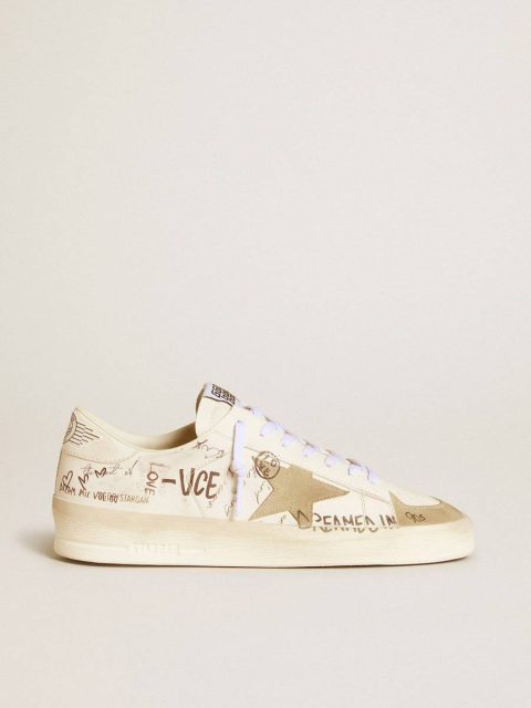 Men Stardan In Leather With All-Over Lettering And Ice-Gray Suede Star Stardan Golden Goose