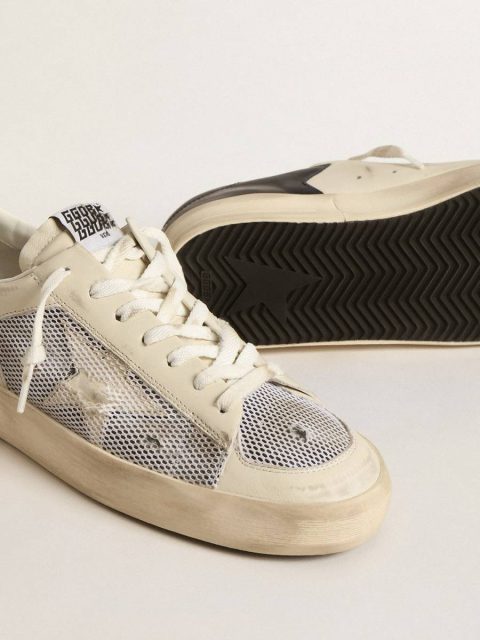 Men Stardan In White Leather And Mesh With White Leather Star Golden Goose Stardan - Image 4