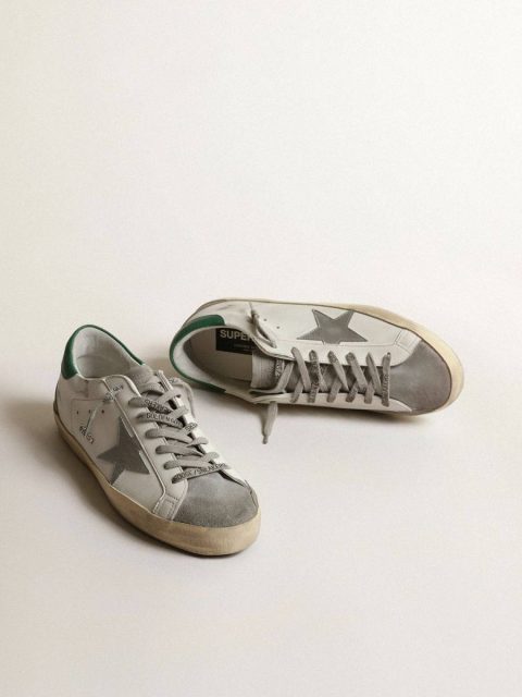 Men Super-Star Golden Goose Men’s Super-Star In White Leather With Silver Star And Green Heel Tab - Image 2
