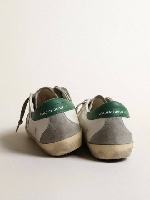 Men Super-Star Golden Goose Men’s Super-Star In White Leather With Silver Star And Green Heel Tab - Image 4