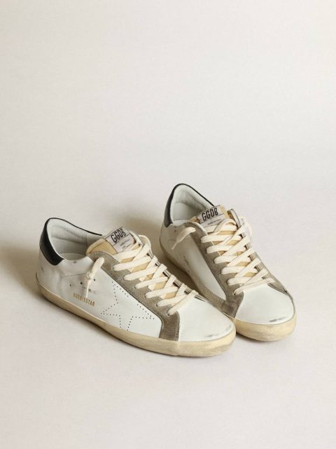 Men Super-Star Golden Goose Men's Super-Star With Perforated Star And Blue Heel Tab White - Image 2