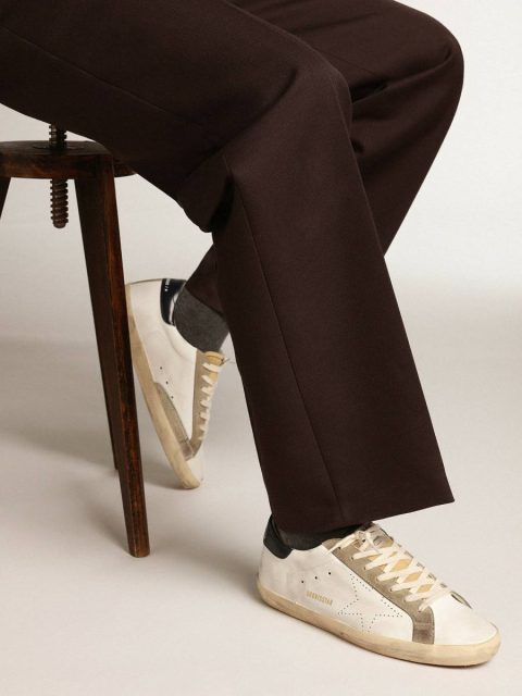 Men Super-Star Golden Goose Men's Super-Star With Perforated Star And Blue Heel Tab White - Image 3
