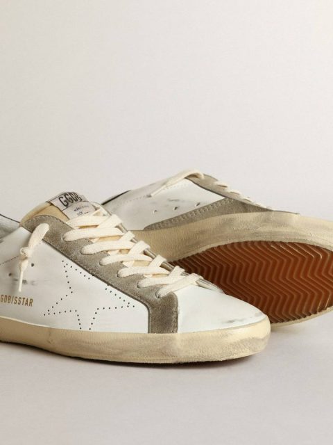 Men Super-Star Golden Goose Men's Super-Star With Perforated Star And Blue Heel Tab White - Image 4