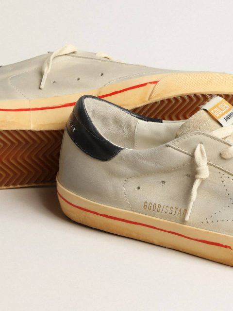 Men Super-Star Golden Goose Super-Star In Gray Nubuck With Perforated Star And Blue Heel Tab - Image 3