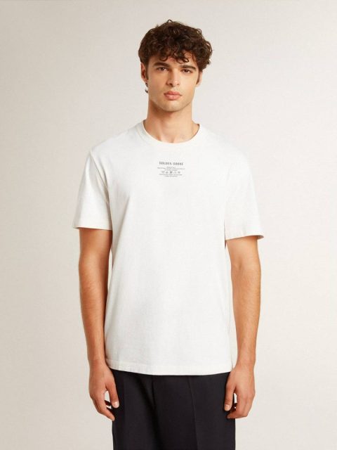 Men T-Shirts & Polo Shirts Golden Goose Men's Worn-White Cotton T-Shirt With Black Lettering Worn White - Image 2
