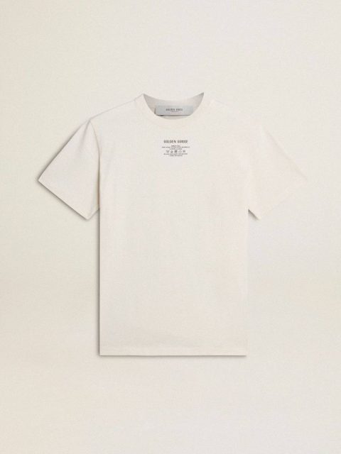Men T-Shirts & Polo Shirts Golden Goose Men's Worn-White Cotton T-Shirt With Black Lettering Worn White