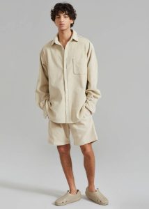 Men The Frankie Shop Bottoms Beige Camden Corduroy Shorts - Cream - Image 3