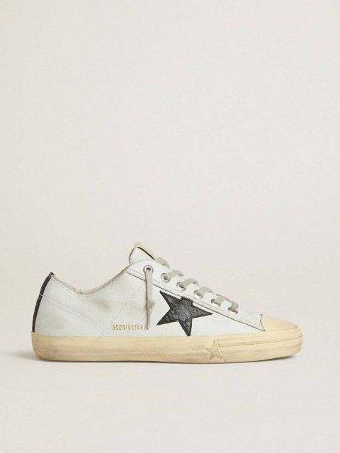 Men V-Star Golden Goose V-Star In Leather With Black Crocodile-Print Leather Star And Heel Tab White