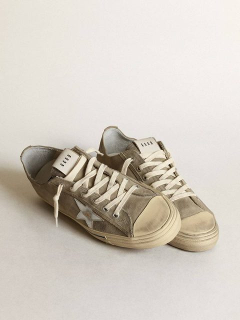 Men V-Star In Dove-Gray Suede With Silver Metallic Leather Star Golden Goose V-Star - Image 2