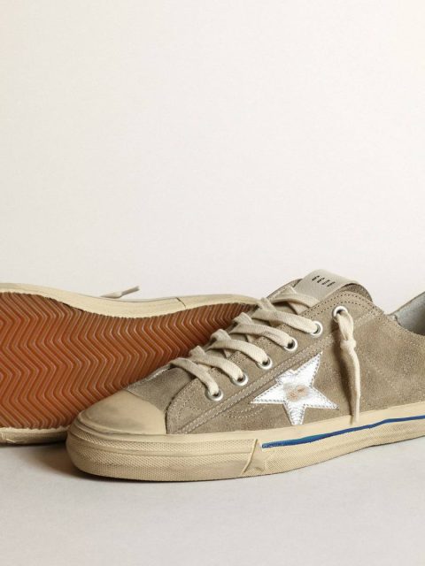 Men V-Star In Dove-Gray Suede With Silver Metallic Leather Star Golden Goose V-Star - Image 3