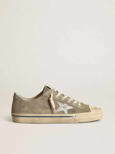 Men V-Star In Dove-Gray Suede With Silver Metallic Leather Star Golden Goose V-Star
