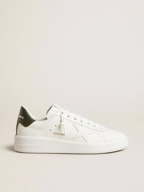 Men White Men's Purestar With White Leather Star And Dark Green Heel Tab Purestar Golden Goose