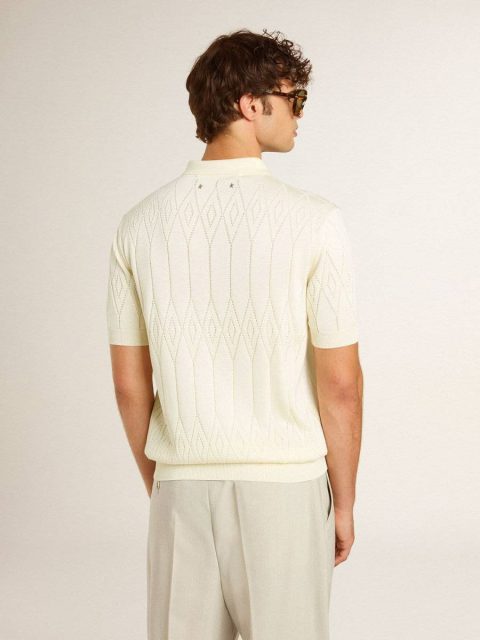 Men White Men's White Jacquard Knit Polo Shirt Golden Goose T-Shirts & Polo Shirts - Image 3